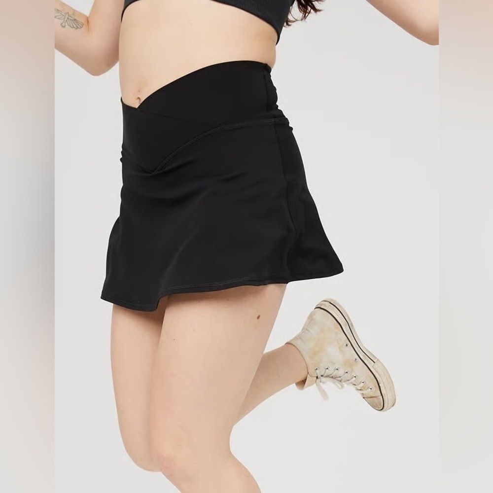 Athleisure Aerie Crossover Waist Black Tennis Skort Built In Shorts Preppy Skirt